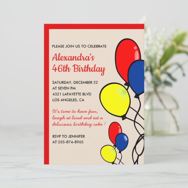 Cartes d'invitation pour 46ème anniversaire avec b (Debout devant)