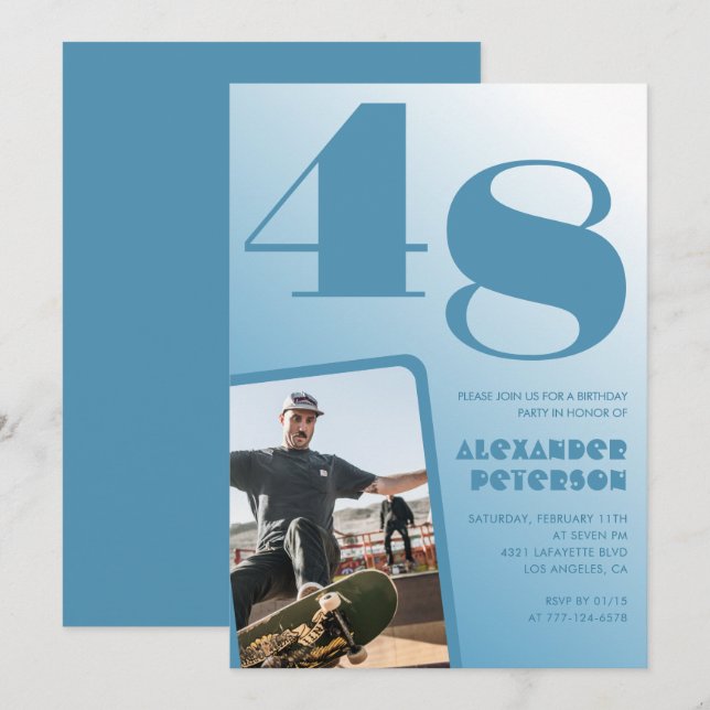 Cartes d'invitation pour 48 ans avec dégradé de ph (Devant / Derrière)