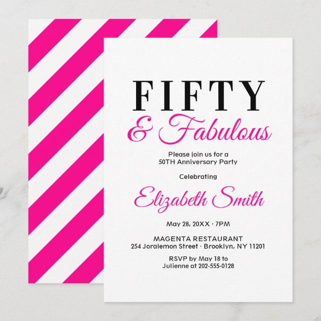 Cartes d'invitation pour 50 ans 50 ans et Fabuleux (Devant / Derrière)