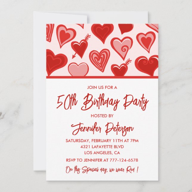 Cartes d'invitation pour 50 ans anniversaire coeur (Devant)