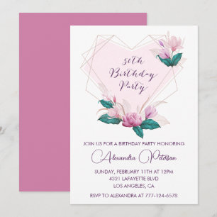 Cartes d'invitation pour 50 ans Élégant Boho rose