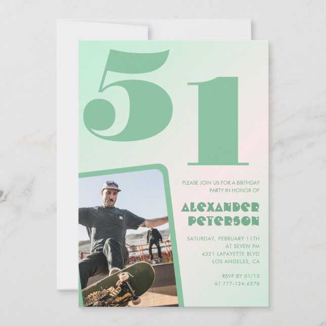 Cartes d'invitation pour 51e anniversaire avec un  (Devant)