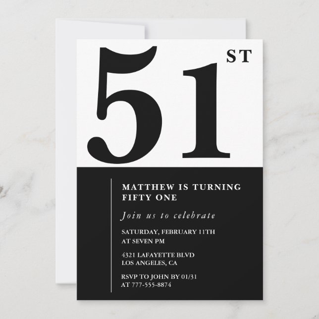 Cartes d'invitation pour 51e anniversaire Élégant  (Devant)
