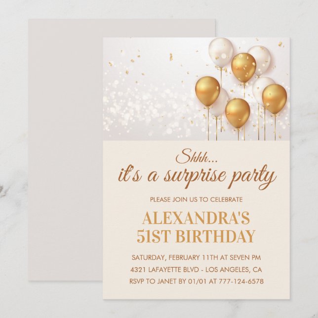 Cartes d'invitation pour 51e anniversaire surprise (Devant / Derrière)