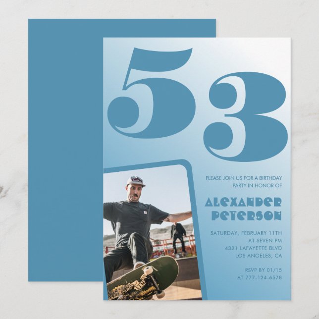 Cartes d'invitation pour 53e anniversaire avec pho (Devant / Derrière)