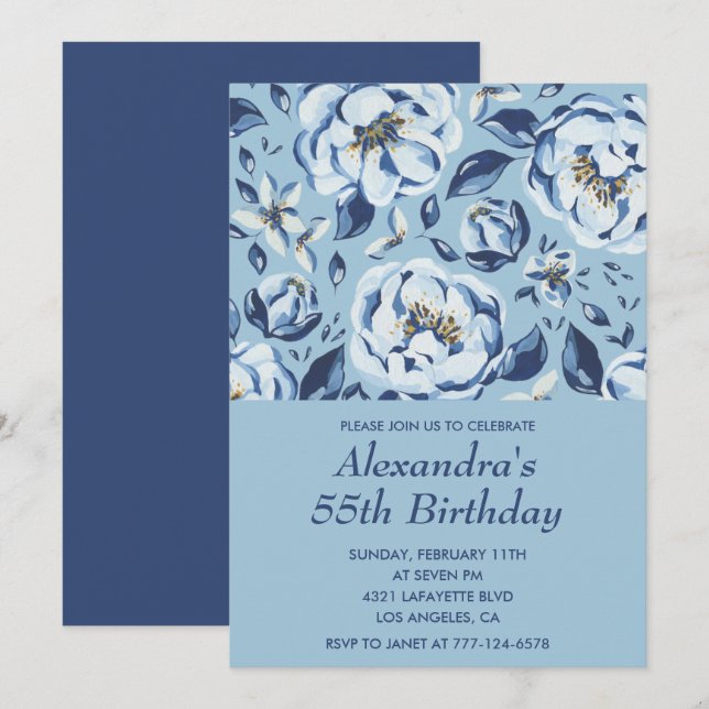 Cartes d'invitation pour 55e anniversaire Élégant  (Devant / Derrière)