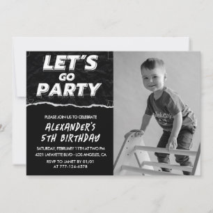 Cartes d'invitation pour 5 ans garçon photo noir 