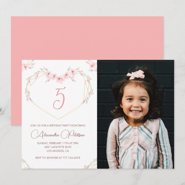 Cartes d'invitation pour 5ème anniversaire Bohème  (Devant / Derrière)