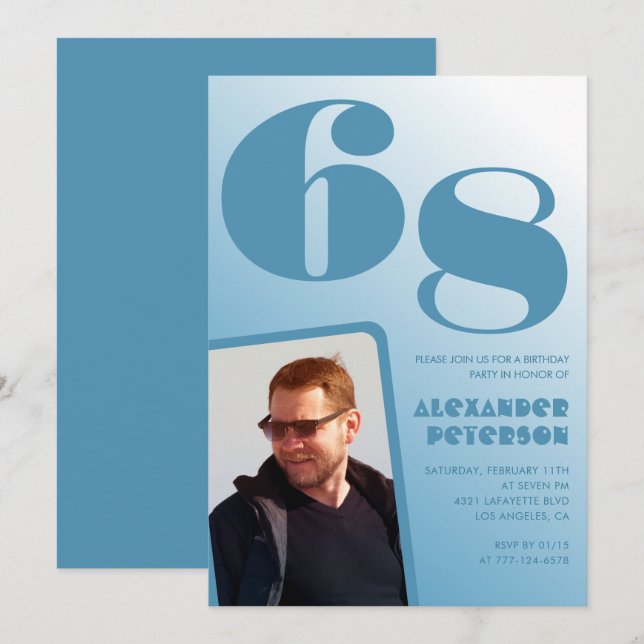 Cartes d'invitation pour 68e anniversaire avec pho (Devant / Derrière)