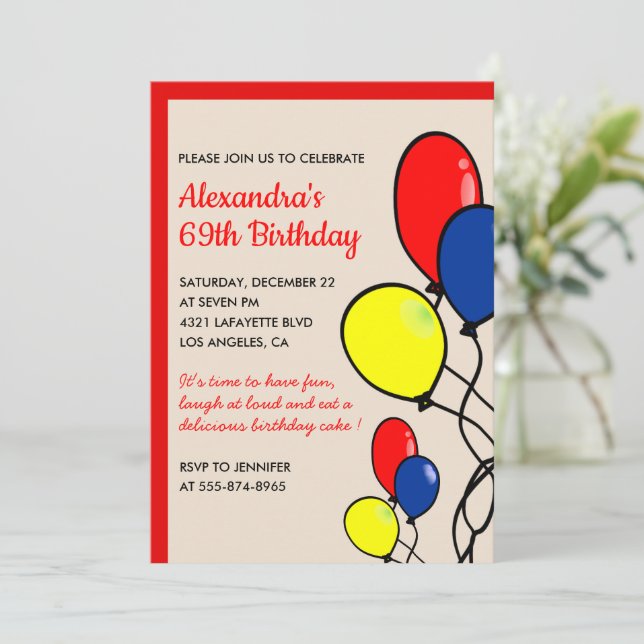 Cartes d'invitation pour 69e anniversaire avec bal (Debout devant)
