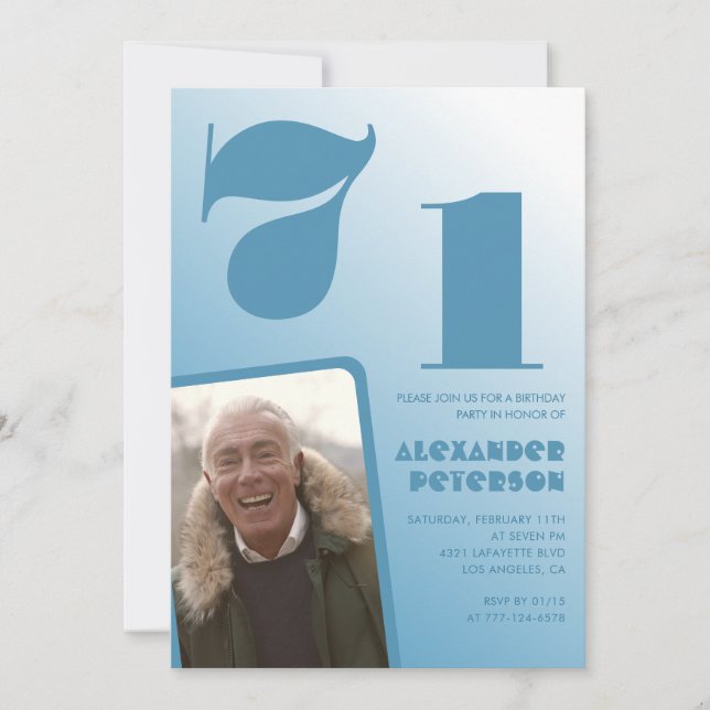 Cartes d'invitation pour 71e anniversaire avec dég (Devant)