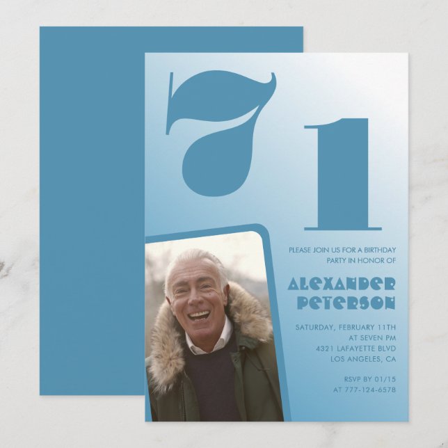 Cartes d'invitation pour 71e anniversaire avec dég (Devant / Derrière)