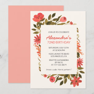 Cartes d'invitation pour 72ème anniversaire Floral