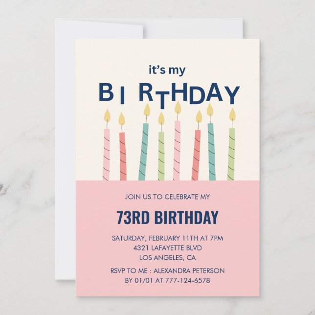 Cartes d'invitation pour 73 ans avec humour drôle  (Devant)