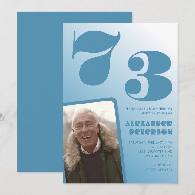 Cartes d'invitation pour 73e anniversaire avec dég (Devant / Derrière)