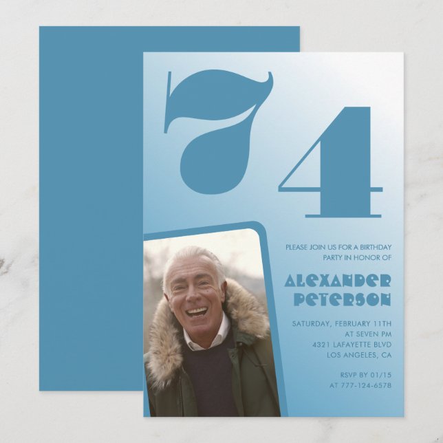 Cartes d'invitation pour 74e anniversaire avec pho (Devant / Derrière)