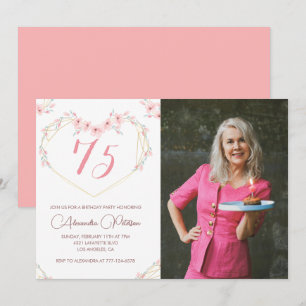 Cartes d'invitation pour 75 ans Boho Fleur Photo