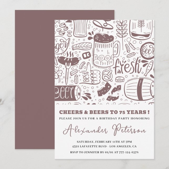 Cartes d'invitation pour 75 ans Hommes Bière Vinta (Devant / Derrière)