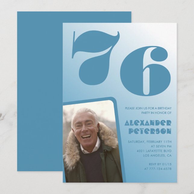Cartes d'invitation pour 76 ans avec photo et dégr (Devant / Derrière)
