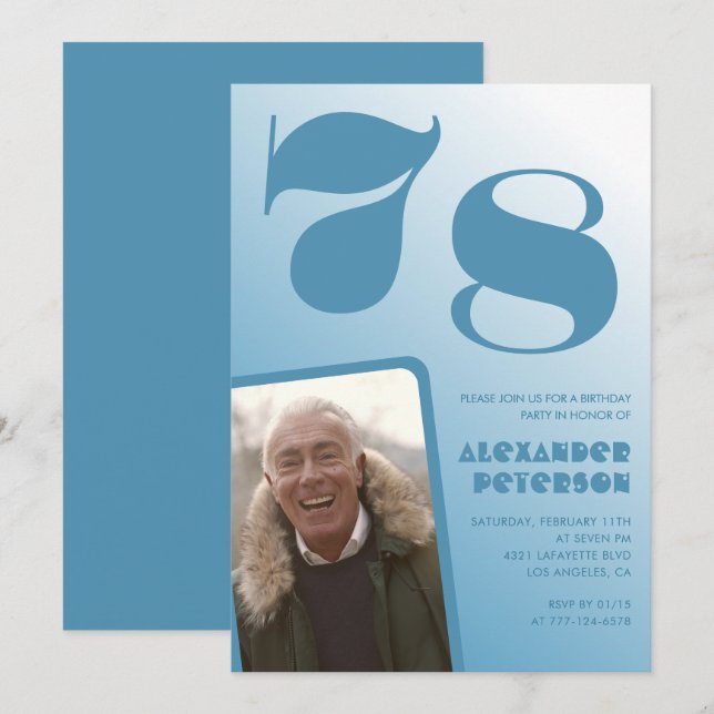 Cartes d'invitation pour 78ème anniversaire avec p (Devant / Derrière)