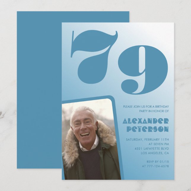 Cartes d'invitation pour 79e anniversaire avec dég (Devant / Derrière)