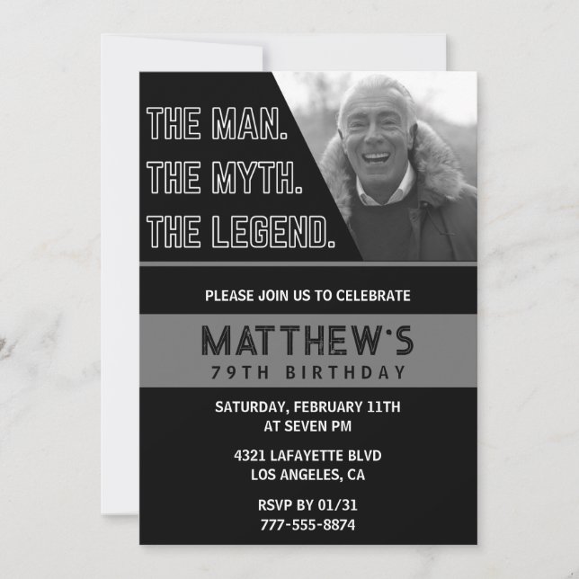 Cartes d'invitation pour 79e anniversaire Black Th (Devant)