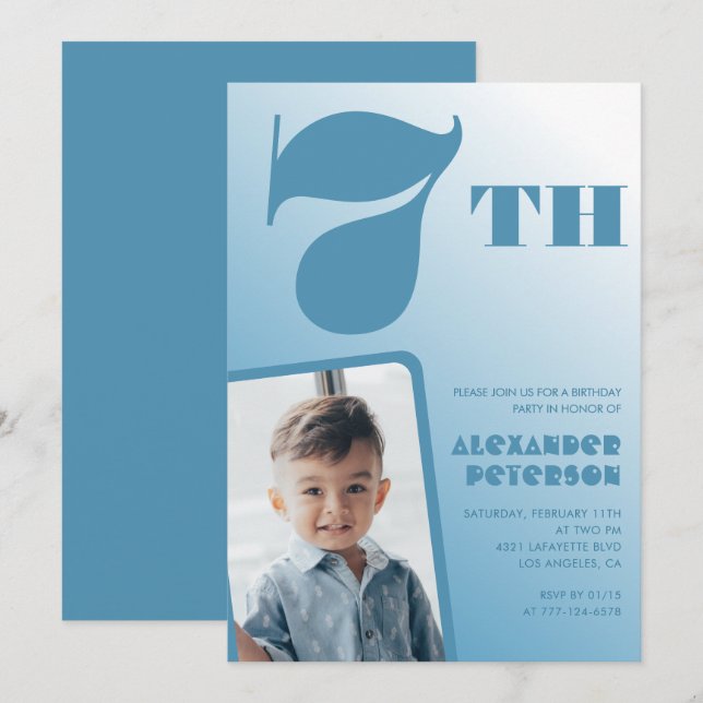 Cartes d'invitation pour 7 ans avec dégradé bleu P (Devant / Derrière)