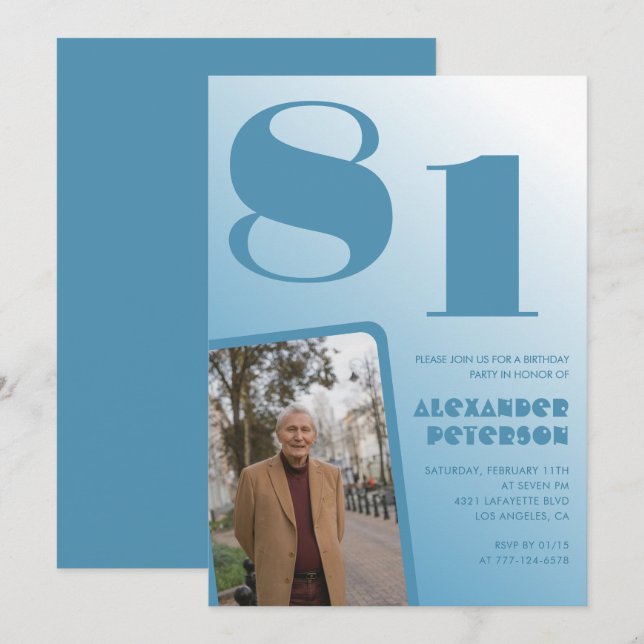 Cartes d'invitation pour 81e anniversaire avec pho (Devant / Derrière)
