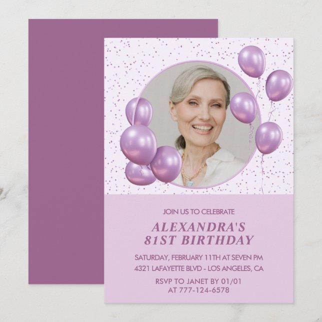 Cartes d'invitation pour 81e anniversaire Photo Ba (Devant / Derrière)