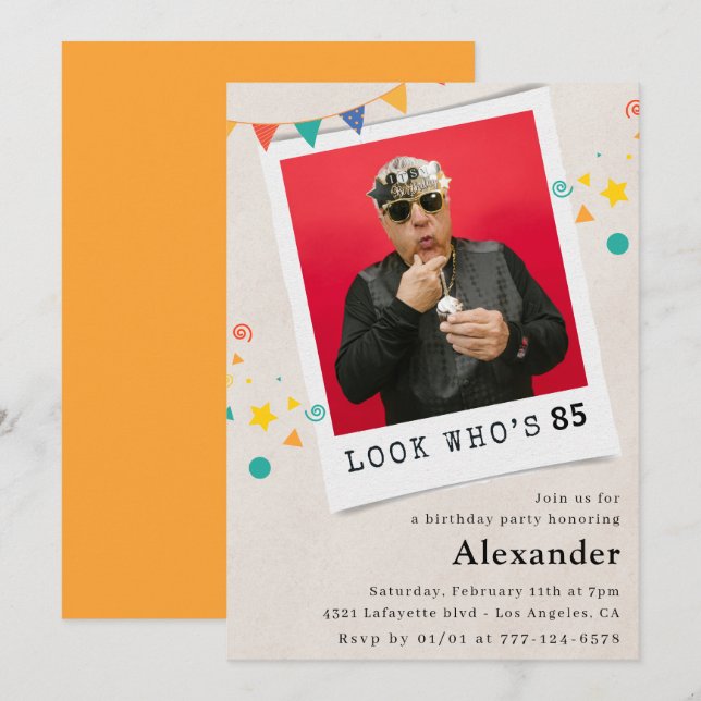 Cartes d'invitation pour 85e anniversaire drôles H (Devant / Derrière)