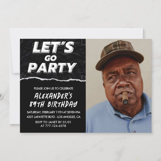 Cartes d'invitation pour 89e anniversaire Hommes P (Devant)