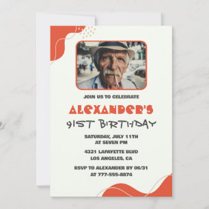 Cartes d'invitation pour 91 ans Hommes Moderne Bla