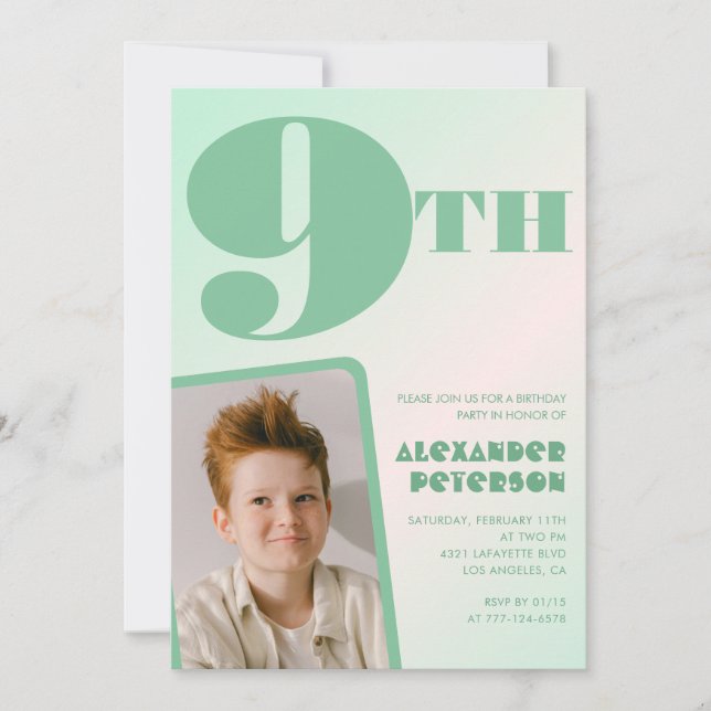 Cartes d'invitation pour 9 ans avec dégradé vert g (Devant)