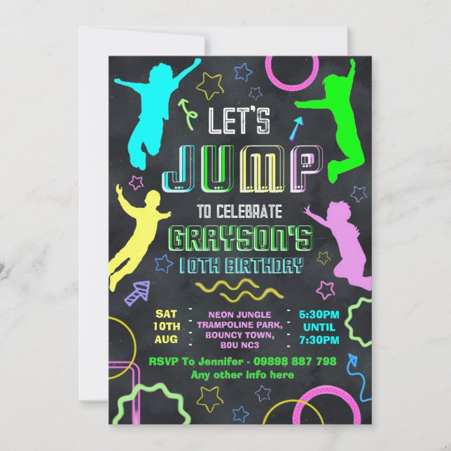 Cartes d'invitation pour anniversaire avec trampol (Devant)
