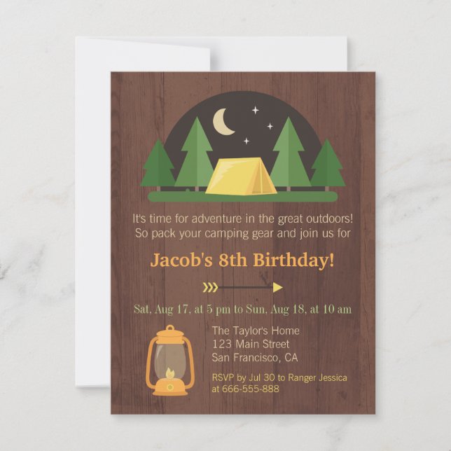 Cartes d'invitation pour anniversaire de camping p (Devant)