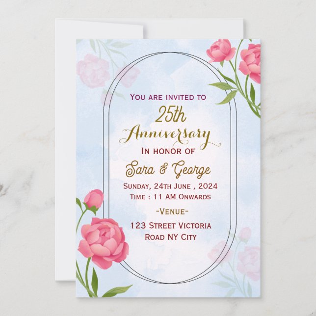 Cartes d'invitation pour anniversaire de mariage  (Devant)