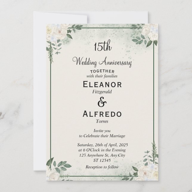 Cartes d'invitation pour anniversaire de mariage à (Devant)