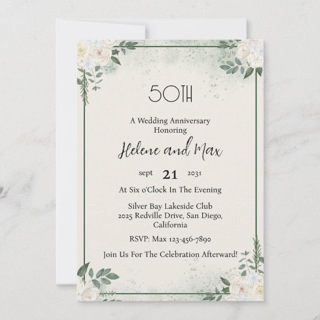 Cartes d'invitation pour anniversaire de mariage à (Devant)