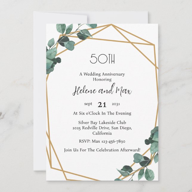 Cartes d'invitation pour anniversaire de mariage à (Devant)