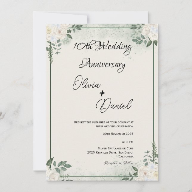 Cartes d'invitation pour anniversaire de mariage à (Devant)