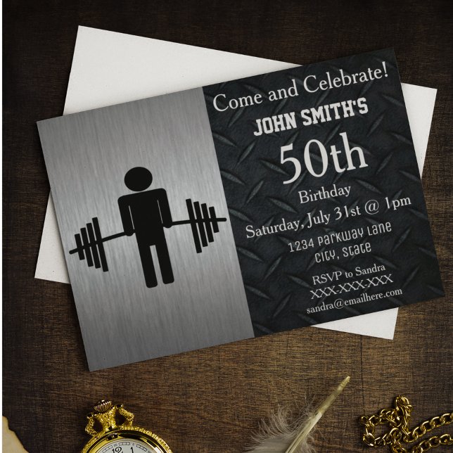 Cartes d'invitation pour anniversaire de musculati (Weightlifting Fitness Themed birthday invitations.)