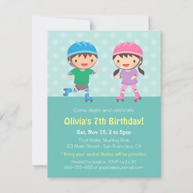 Cartes d'invitation pour anniversaire de patin à r (Devant)