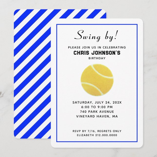 Cartes d'invitation pour anniversaire de tennis (Devant / Derrière)