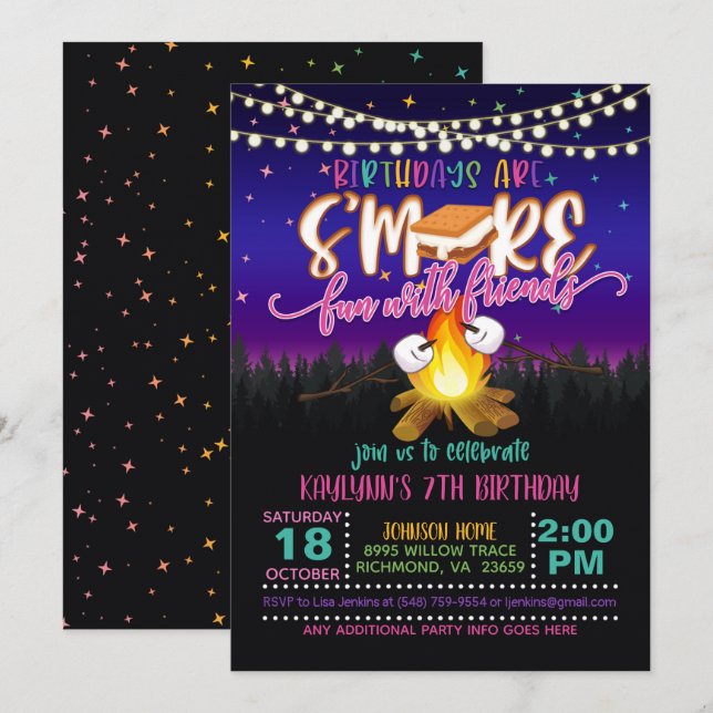 Cartes d'invitation pour anniversaire S'more avec  (Devant / Derrière)