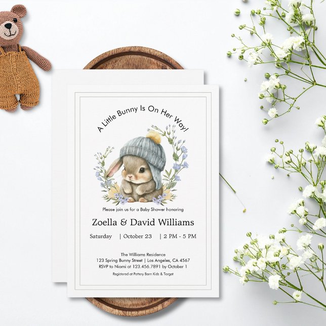 Cartes d'invitation pour Baby Shower Aquarelle Sim (Baby Shower Invitations Watercolor Cute Simple Bunny 4)