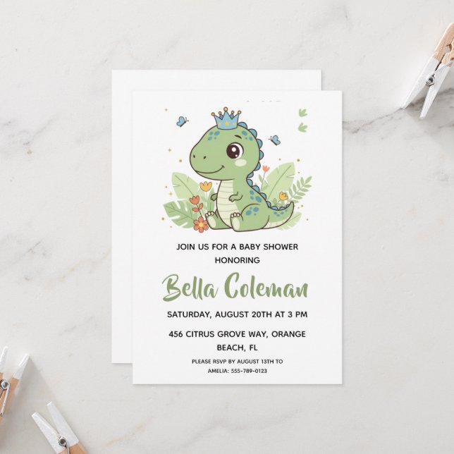 Cartes d'invitation pour baby shower avec bébé din (Devant/Arrière en situation)