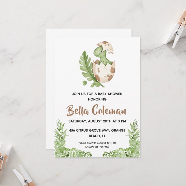 Cartes d'invitation pour baby shower avec bébé din (Devant/Arrière en situation)