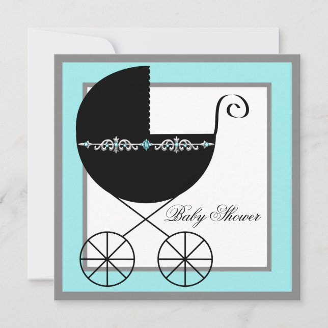 Cartes d'invitation pour Baby Shower avec calèche  (Devant)