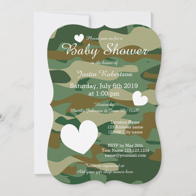 Cartes d'invitation pour baby shower avec camoufla (Devant)