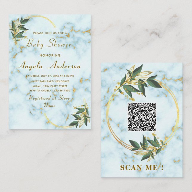 Cartes d'invitation pour Baby Shower avec code QR  (Devant / Derrière)